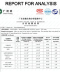 Analysis report with test results in tabular format, logos at top, text in Chinese and English related to microbiology testing.
