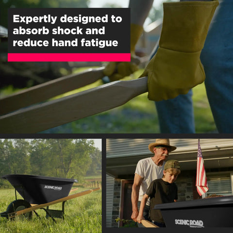 Heavy Duty Wheelbarrow Handle Set Built Tough From American Hardwood, Shock Absorbing Grips, One And Five Eighths Inch Fit