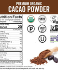 Nutrition facts and certifications for Totally Rich Dark Cacao Powder Unsweetened 2 Lb For Baking Smoothies And Hot Chocolate