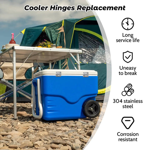 4 Pack Stainless Steel Cooler Hinges Replacement For Coleman Coolers With Screws Heavy Duty 304 Stainless Hinges That Stay Rust Resistant Easy Installation Durable Outdoor Cooler Accessory on blue cooler