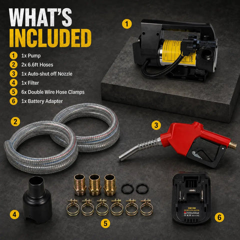 Heavy Duty Diesel Fuel Transfer Pump Handling 17 Gallons Per Minute With A Beefy 380W Motor auto shut-off nozzle and components.