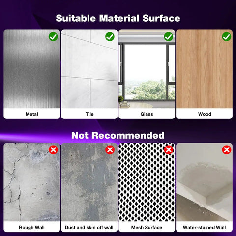 Image showing suitable and unsuitable surfaces for 8 Pack Fiber Optic Starlight Soundproof Foam Panels For Walls And Ceilings.