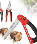 All In One 3 Piece Garden Tool Set With 7 Inch Folding Saw Pruner And Shears Stainless Steel Garden Scissors 2 Pack For Wood Cutting Landscaping Trimming And Branch Pruning Professionals And DIY Gardeners