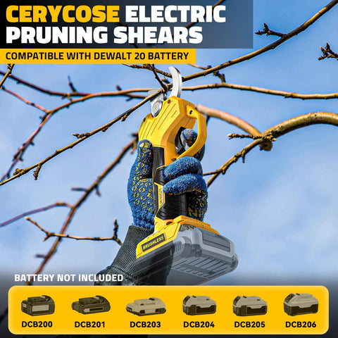 Electric Pruning Shears For DeWalt 20V Battery Compatibility used on tree branches, brushless motor, battery visuals