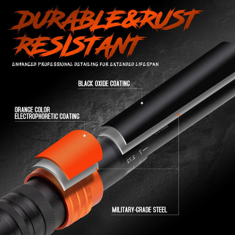 Close-up of Six Piece Pro Grade Torque Wrench Set with black oxide coating and orange electrophoretic coating, military-grade steel.