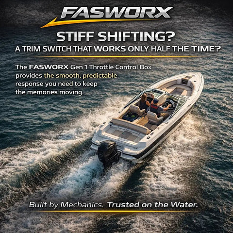 Throttle Control Box 881170A15 Side Mount Gen I For Outboards With 8 Pin 15 Ft Harness Power Trim Tilt Replaces 8M0178521 And 881170A1 By FASWORX On Sale Now