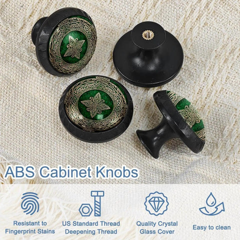 4 Pack Dope Celtic National Art Drawer Knobs Cabinet Hardware With Crystal Glass Surface And 3D Pattern On A Stainless Steel Base Easy To Install For Dresser Cabinets And Furniture Makeovers