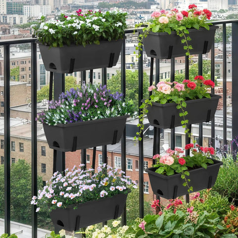 Get Your Garden Game On Point With This Set Of Two Deck Railing Planter Boxes That Clip Over Fence Rails Packed With Six Tough Plastic Flower Pots.