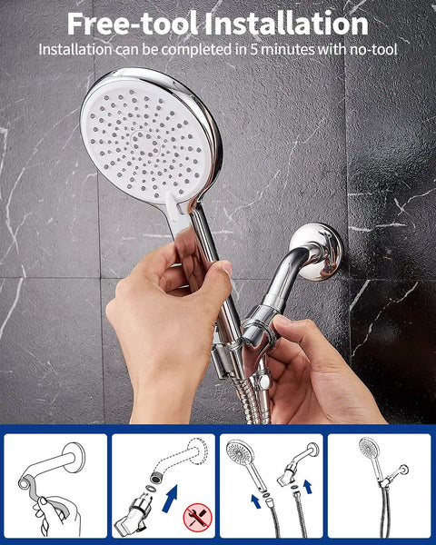 High Pressure Handheld Shower Head Kit With 3 Settings And Jet Mode 59 Inch Stainless Hose Installation