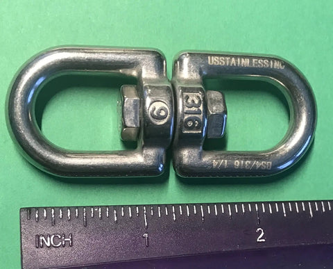 Top Shelf Marine Grade 316 Stainless Steel Anchor Swivel Eye And Eye 6mm 1/4 Inch Heavy Duty Boat Rigging Hardware on green background
