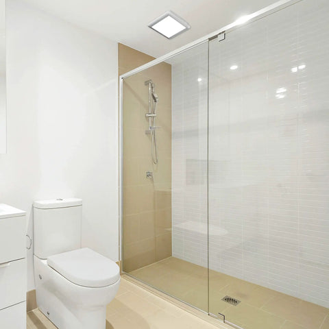 Modern bathroom with Dual Speed Bathroom Exhaust Fan With Dimmable LED Light And Humidity Sensor, ceiling mounted