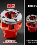 Comparison of pipe threader dies: Ours with 9SiCr material vs Others with 9Cr2 material for Heavy Duty Electric Pipe Threader Kit With 2300W Copper Motor, 120V Handheld Threading Machine With 6 NPT Dies From Half Inch To Two Inches, Portable Carry Case For Pro Plumbing Jobs.