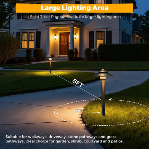 Solid Brass Low Voltage Pathway Lights 12V LED Outdoor Walkway Lamps, Heavy Duty Waterproof Antique Bronze illuminating driveway