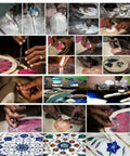 Process of inlay art showcases intricate crafting techniques and hand tools used in detailed stonework.