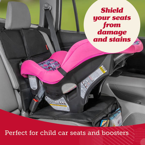 Waterproof Car Seat Protector 2 Pack With Padded Shield And Mesh Pockets For Baby Travel Gear Universal Fit For Cars And SUVs No Slip Heavy Duty Protection Against Spills Impressions And Pet Messes Gray, installed with pink car seat