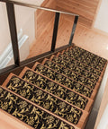 Set Of 15 Skid Resistant Carpet Stair Treads 9 Inch By 36 Inch Espresso Brown And Golden Cream Non Slip Backing Easy Install For Your Home Stairs And Pups covering wooden stairs