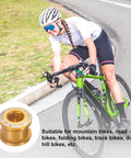 Cyclist on road bike with inset of Five Piece M8 Aluminum Chainring Bolts Set for Bicycle Crankset Nuts and Chainwheel Screws image.