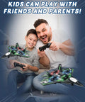 Kids RC Plane Drone For Boys And Girls, Remote Control Airplane With LED Lights, father and son playing indoors