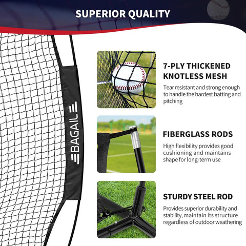 7x7 Ft Extra Large Baseball And Softball Training Net With Batting Tee, Heavy Duty Steel Frame, Knotless Polyester Mesh