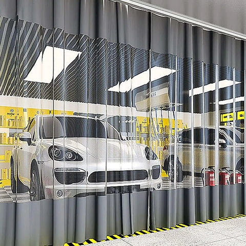 Kickass Clear PVC Tarp Curtains With A Seamless Zipper Door And Heavy Gauge Grommets level up your garage with transparent weather protection.