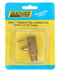 Deluxe Fuel Connector Tank Fitting For Yamaha Mercury Mariner Outboards, Male 1 Quarter Inch NPT, Brass Gold Finish, in packaging
