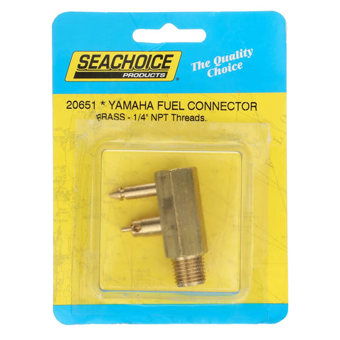 Deluxe Fuel Connector Tank Fitting For Yamaha Mercury Mariner Outboards, Male 1 Quarter Inch NPT, Brass Gold Finish, in packaging