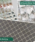 Close-up of Mirror Glass Mosaic Tile Crystal Diamond Backsplash for kitchen and bathroom walls showing facets and mesh backing.