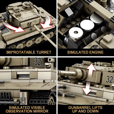 Tiger I Tank Building Block Set For Adults And Collectors, World of Tanks Licensed German WWII Tank Model with turret action