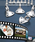 Four Top Shelf Heavy Hitter Stainless Steel Pad Eye Hooks Marine Grade for outdoor use with screws on blue background.