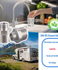 Lead-Free RV Faucet Adapter 1/2 to 3/8 Reducer for No-Fuss Faucet Hookups - Stainless Steel 304 Compression Fittings with kitchen setup.