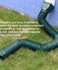 Green Two Pack Flexible Rain Gutter Downspout Extensions showing extendable feature on grass