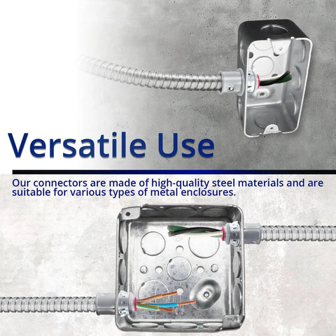 Heavy Duty Snap In Cable Connector For Metal Clad Wiring Smooth Install Zinc Conduit Fitting showing secure wire fitment.