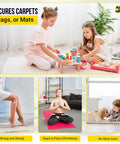 Children playing on a rug with Rug Gripper Tape for Area Rugs, 12 Pack 4x4 Inch Double Sided Non Slip Carpet Tape, reusable pads.