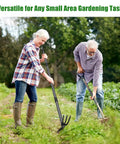 Two-In-One Garden Hoe Tool With Cultivator Rake And 45-Inch Handle used by people gardening