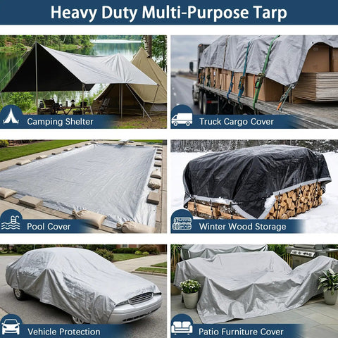 Heavy Duty 12x16 Foot Waterproof Poly Tarp With Grommets And Reinforced Edges, Multipurpose Workhorse Cover for various uses