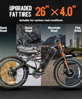 Rugged 2026 Dual Motor Electric Bike For Adult Riders Packing 52V 70Ah Battery with 26x4 fat tires for various terrains.