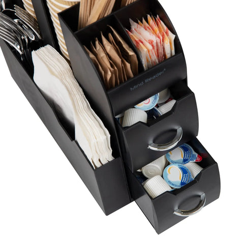 Two Piece Coffee Pod Drawer And Cup Condiment Organizer Set With Ten Compartments And Three Drawers Stackable Pod Storage