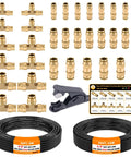 CheeMuii brass air-line fittings kit, 35 pcs with 50ft 1/4 and 30ft 3/8 tubing, push-lock connectors, includes crimp tool