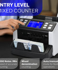 Money Counter Machine For Busy Cash Desks All In One Count Mixed Denominations Fast Detect Counterfeits Portable Currency Detector Dollar Sorter being used.