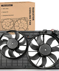 Premium Radiator Cooling Fan Assembly Oem Replacement Fits 2005 2013 Volkswagen Jetta Golf dual fan design close-up with packaging.