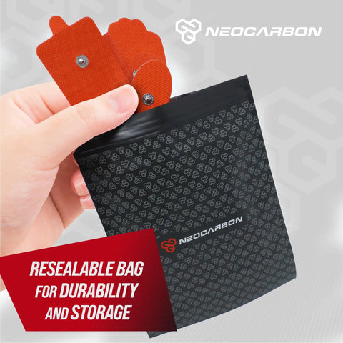 Top Shelf Reusable Electrode Pads For TENS And EMS Units 20 Pack Red Replacement Gel Pads in resealable bag for storage.
