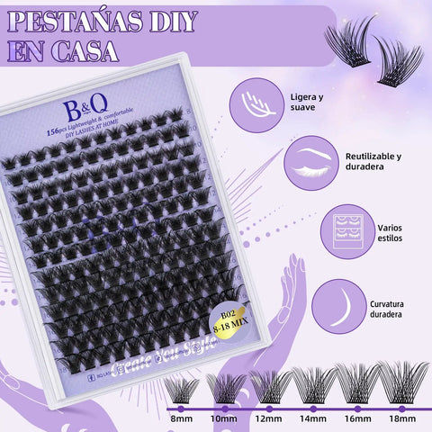 Wispy Lash Clusters Kit Natural Eyelash Extensions 156 Pieces displayed in packaging with various lash lengths labeled