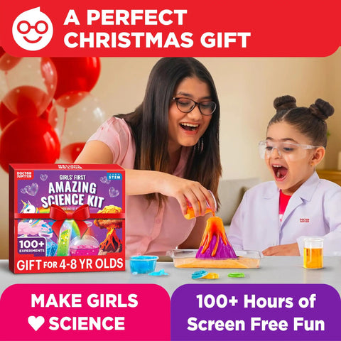 Girls First Amazing Science Experiments Kit For Ages 4 And Up With 100 Plus Mind Blowing Experiments To Spark Curiosity STEM Fun Easy Hands On Learning At Home And Build Confidence In Everyday Science Kid Friendly, girls do volcano experiment