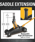 Heavy Duty 2 Ton Cat Wheelie Off-Road Trolley Jack with 3-inch saddle extension and oversized wheels for rugged terrain.