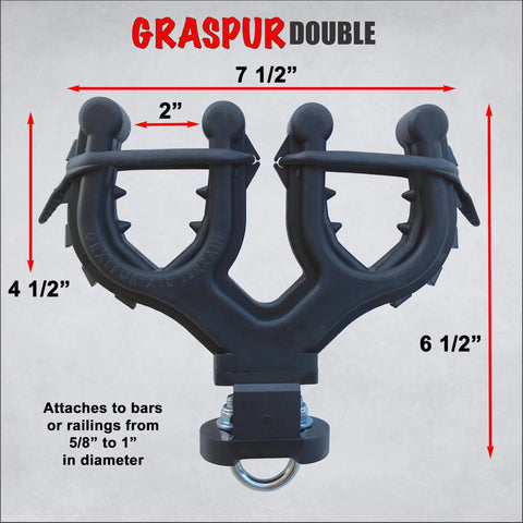 Image of Dual ATV Gun And Bow Rack With Cushioned Rubber Grips Mounts On Standard Five Eighths To One Inch Bars Holds Two Guns Or Bows Side By Side