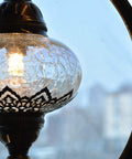 Turkish Clear Glass Moon Shape Table Lamp, Vintage Crescent Boho Chic Desk Light For Rustic Living Rooms, Antique Glam Decor