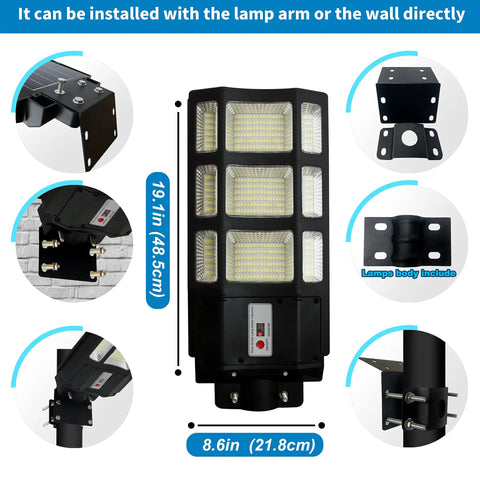 300W Solar Street Light With Dusk To Dawn Feature, Motion Sensor, And Remote Control, 30000 Lumens IP67 Waterproof Outdoor Lighting