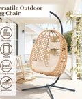 Cozy Hanging Egg Chair With Stand And Plush Cushions For Indoor Outdoor Chill Sessions All Weather Rattan Swing Seat