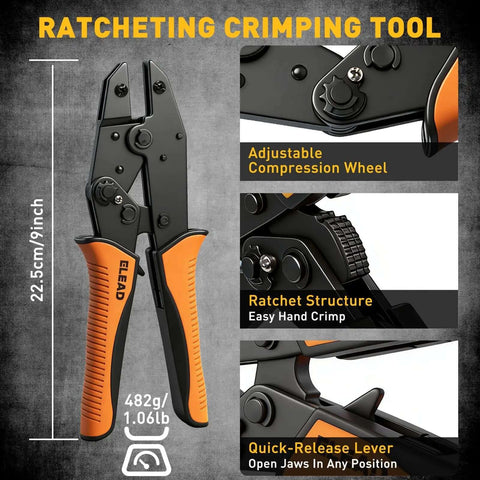 Ratcheting crimping tool from 2020 Piece XH 2.54mm Connector Kit with adjustable compression wheel and quick-release lever.