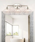 26 Inch Modern Three Light Vanity Light With Hammered Glass Shades In Brushed Nickel Finish Ultra Slick Bathroom Fixture